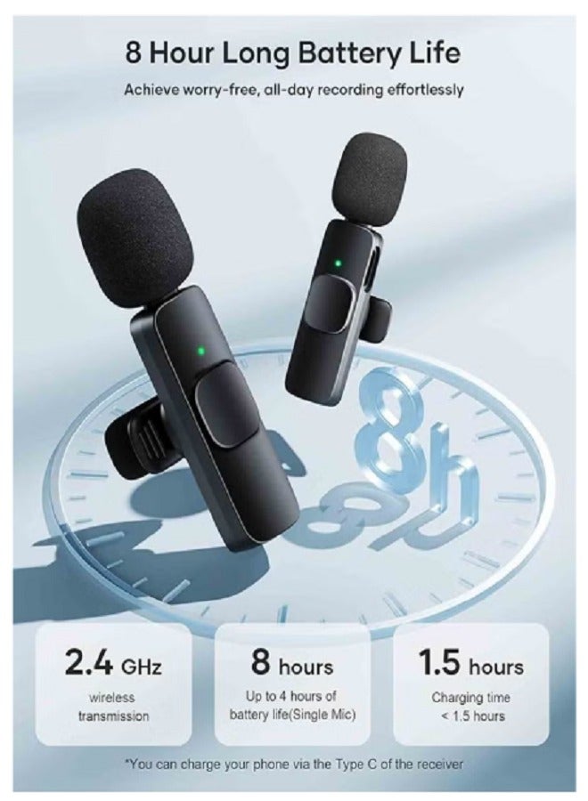 ميكروفونات لافاليير لاسلكية 3 في 1 لأجهزة iPhone وiPad وAndroid والكاميرات، ميكروفون USB-C، بطارية تدوم 7 ساعات، ميكروفون صغير مع خاصية تقليل الضوضاء لتسجيل الفيديو، مدونة الفيديو، يوتيوب، تيك توك - Image 2