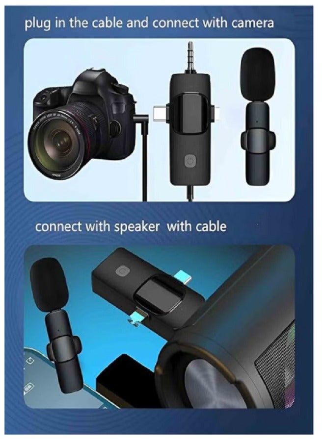 ميكروفونات لافاليير لاسلكية 3 في 1 لأجهزة iPhone وiPad وAndroid والكاميرات، ميكروفون USB-C، بطارية تدوم 7 ساعات، ميكروفون صغير مع خاصية تقليل الضوضاء لتسجيل الفيديو، مدونة الفيديو، يوتيوب، تيك توك - Image 3