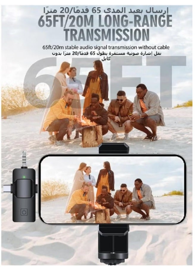 ميكروفونات لافاليير لاسلكية 3 في 1 لأجهزة iPhone وiPad وAndroid والكاميرات، ميكروفون USB-C، بطارية تدوم 7 ساعات، ميكروفون صغير مع خاصية تقليل الضوضاء لتسجيل الفيديو، مدونة الفيديو، يوتيوب، تيك توك - Image 5