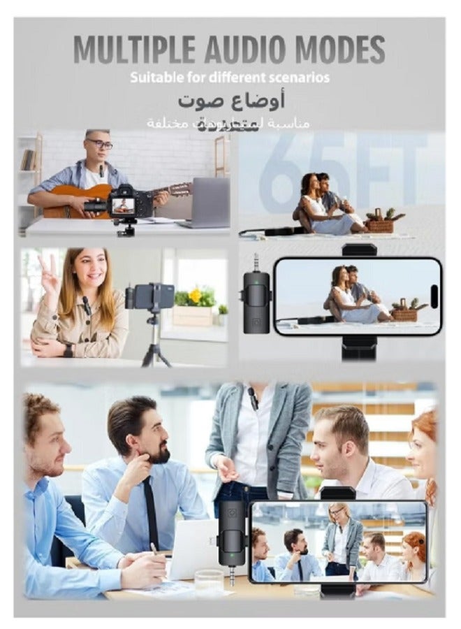 ميكروفونات لافاليير لاسلكية 3 في 1 لأجهزة iPhone وiPad وAndroid والكاميرات، ميكروفون USB-C، بطارية تدوم 7 ساعات، ميكروفون صغير مع خاصية تقليل الضوضاء لتسجيل الفيديو، مدونة الفيديو، يوتيوب، تيك توك - Image 4