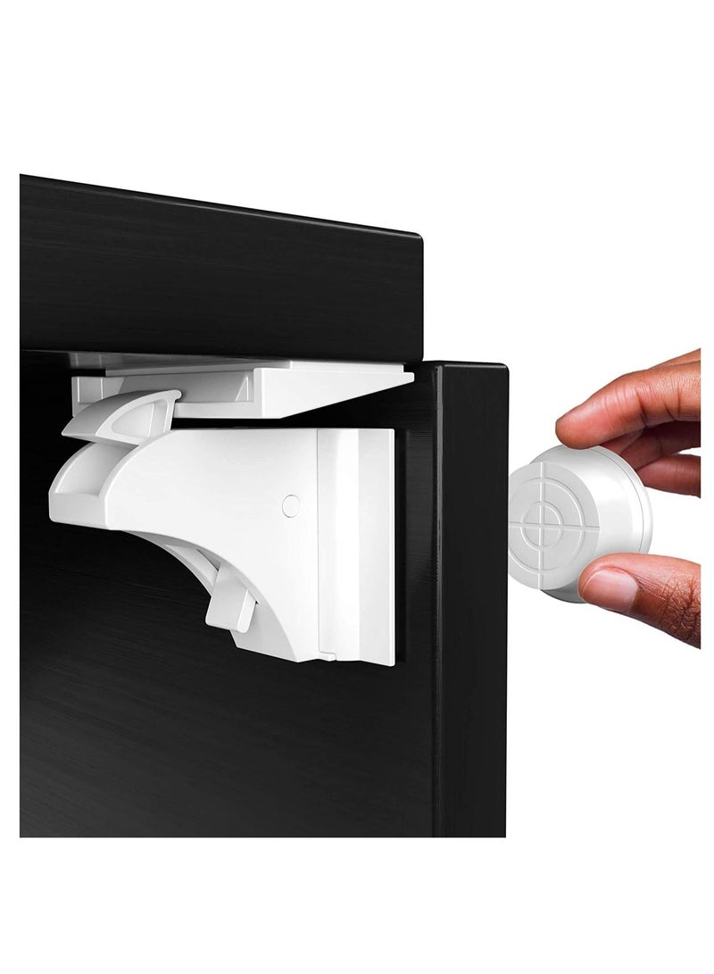Dubkart Baby Proofing Magnetic Cabinet Locks Child Safety, LEHSGY Children Proof Cupboard Latches, Baby Safety No Screws or Drilling (White/ 8 & 2 Keys) - Image 1