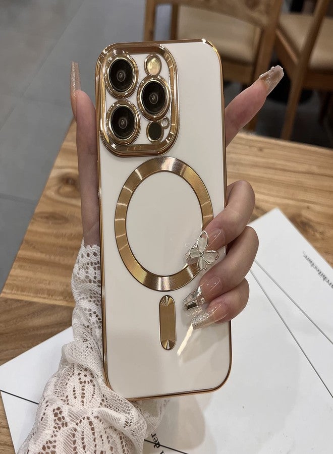 OOK Case for iPhone 14 Pro Max Case with Camera Lens Protector [Compatible with Magsafe] Luxury Plating Edge Soft TPU Shockproof Protective Magnetic Cover - White - Image 1