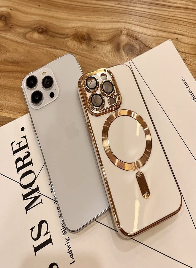OOK Case for iPhone 14 Pro Max Case with Camera Lens Protector [Compatible with Magsafe] Luxury Plating Edge Soft TPU Shockproof Protective Magnetic Cover - White - Image 2
