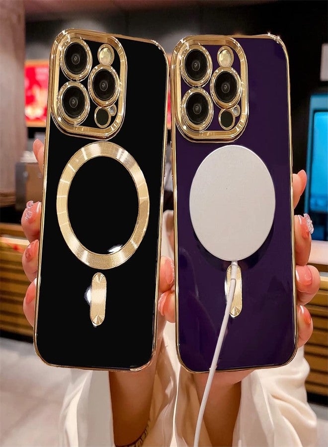 OOK Case for iPhone 14 Pro Max Case with Camera Lens Protector [Compatible with Magsafe] Luxury Plating Edge Soft TPU Shockproof Protective Magnetic Cover - White - Image 4