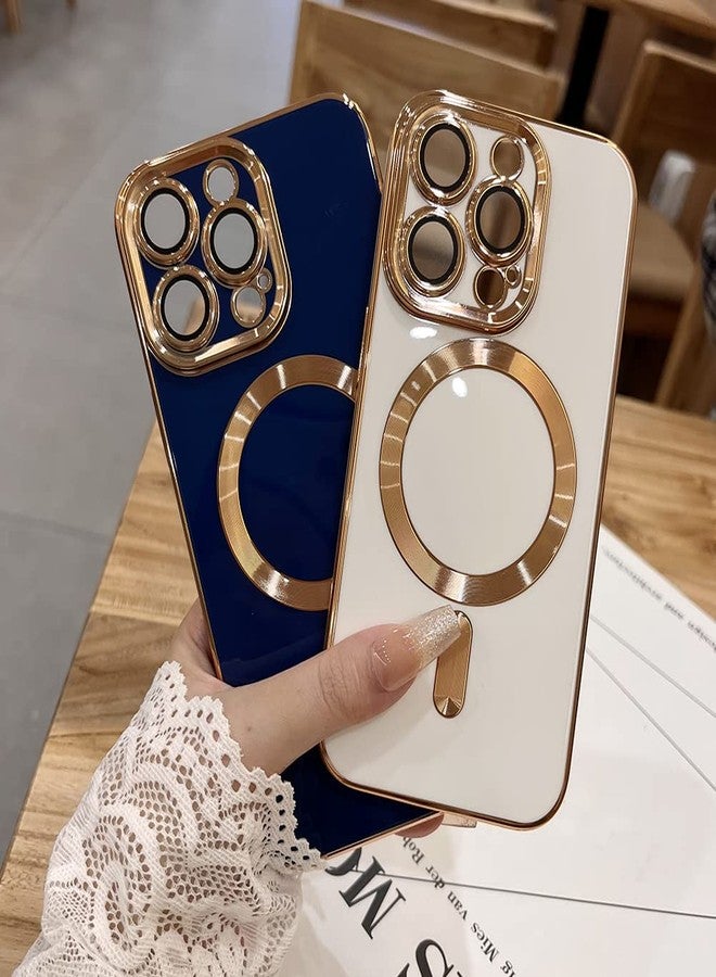 OOK Case for iPhone 14 Pro Max Case with Camera Lens Protector [Compatible with Magsafe] Luxury Plating Edge Soft TPU Shockproof Protective Magnetic Cover - White - Image 3