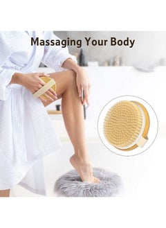 STORE77 Bamboo Bath Brush Bristle Massage Brush Bath Body Brush Round Head No Handle Brush Shower Brush Wet And Dry Brushing Body Scrubber With Soft And Stiff Bristles Suitable For All Kinds Of Skin  - Image 5