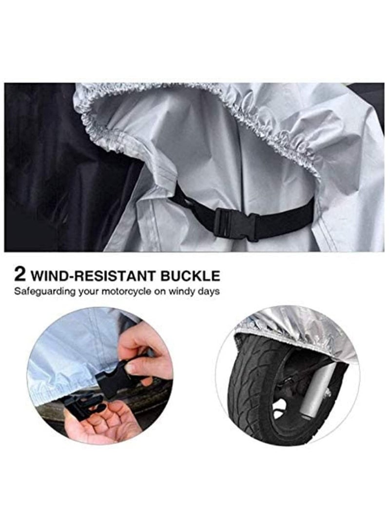 "غطاء دراجة نارية مقاوم للماء ومضاد للأشعة فوق البنفسجية للاستخدام الخارجي – غطاء متين للحماية من المطر والغبار والطقس القاسي – مناسب للسكوتر والموتوبيد ودراجات ATV والدراجات الترابية – تغطية كاملة لمقاومة الغبار وأشعة الشمس والمطر والثلج – مقاس XXL" - Image 4