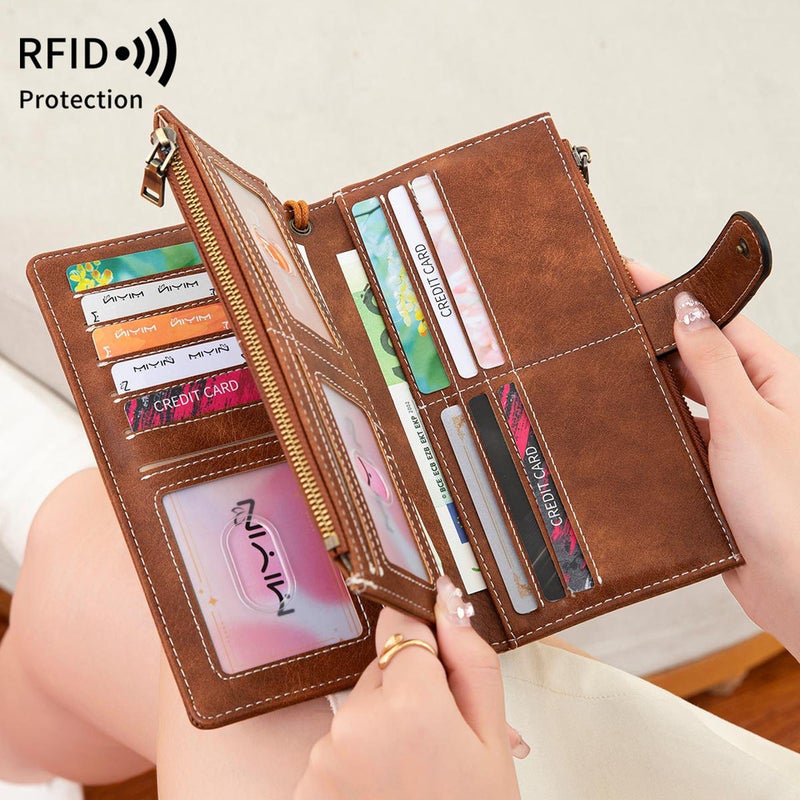 Multifunctional Solid Color PU Leather Wallet, RFID Blocking Design Portable Daily Storage Purse for Cards Cash Coin Business Use - Image 3