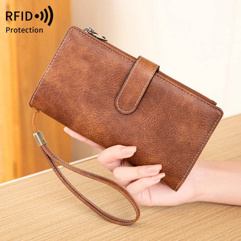 Multifunctional Solid Color PU Leather Wallet, RFID Blocking Design Portable Daily Storage Purse for Cards Cash Coin Business Use - Image 2