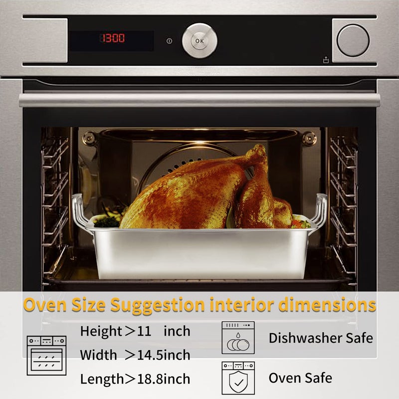 Kendane 15 Inch Stainless Steel Roasting Pan with Cooling Rack - Turkey, Chicken, Ham Roaster with V-Shaped Baking Rack by Kendane - Image 2