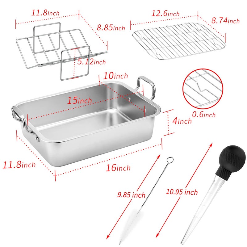 Kendane 15 Inch Stainless Steel Roasting Pan with Cooling Rack - Turkey, Chicken, Ham Roaster with V-Shaped Baking Rack by Kendane - Image 3