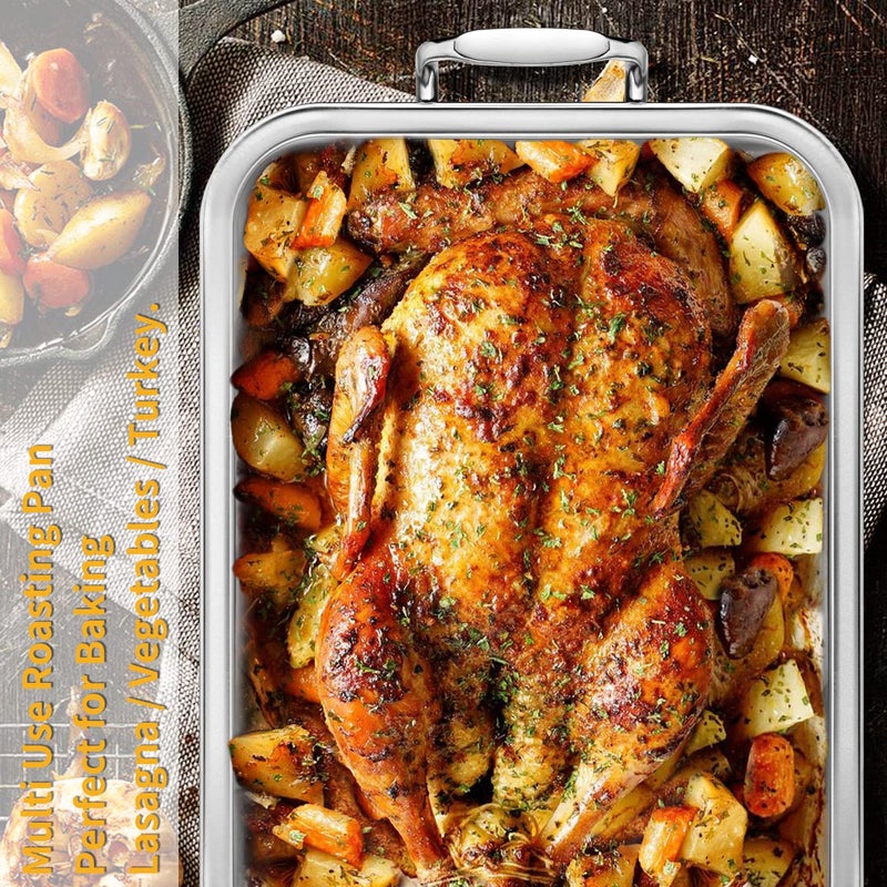 Kendane 15 Inch Stainless Steel Roasting Pan with Cooling Rack - Turkey, Chicken, Ham Roaster with V-Shaped Baking Rack by Kendane - Image 5