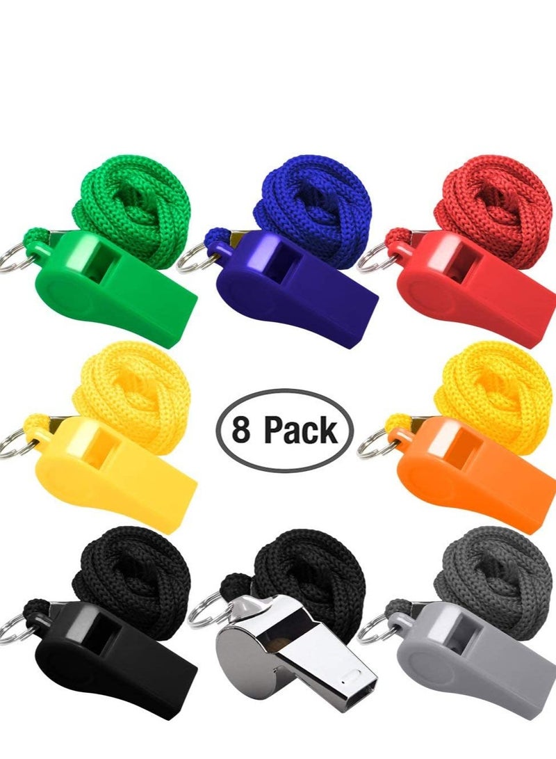 KASTWAVE Whistles, 8 Packs Coaches Referee Whistles with Lanyards, Loud Crisp Sound, Colorful Plastic and Stainless Steel Football for Sports Lifeguards Survival Emergency Training - Image 2