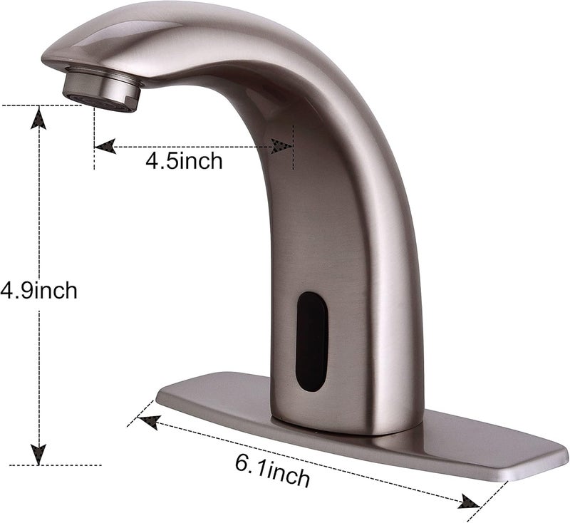 Fyeer Automatic Touchless Bathroom Sink Faucet Motion Activated Sensor Faucets Hands Free Commercial Tap with Hole Cover Deck Plate Battery Operated Control Adjustable Temperature MixerBrushed Nickel - Image 5