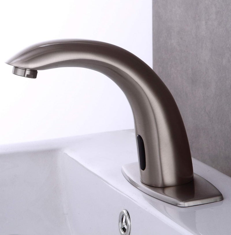 Fyeer Automatic Touchless Bathroom Sink Faucet Motion Activated Sensor Faucets Hands Free Commercial Tap with Hole Cover Deck Plate Battery Operated Control Adjustable Temperature MixerBrushed Nickel - Image 2