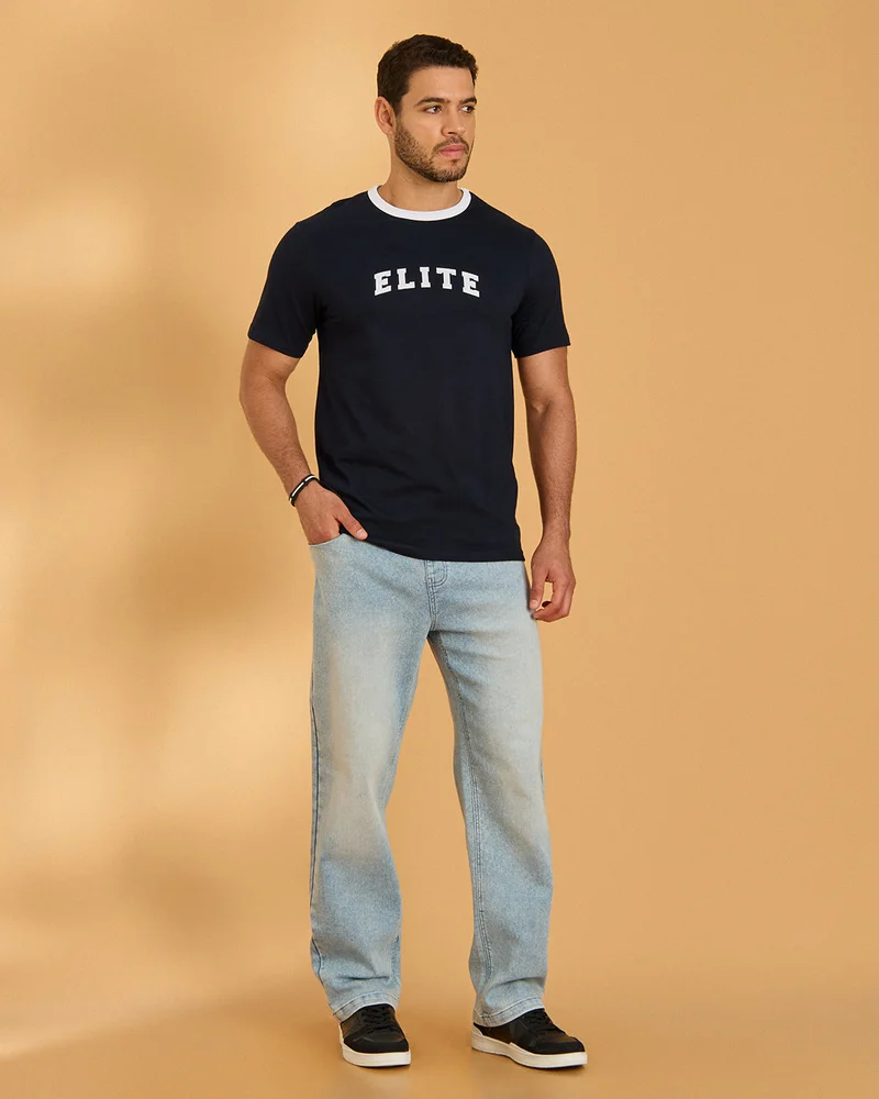REDTAG Men Blue Relax Fit Denim knitted Jeans