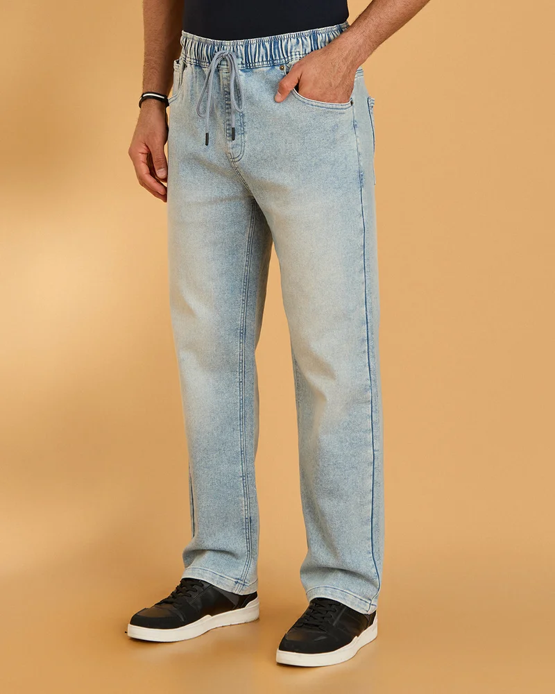 REDTAG Men Blue Relax Fit Denim knitted Jeans