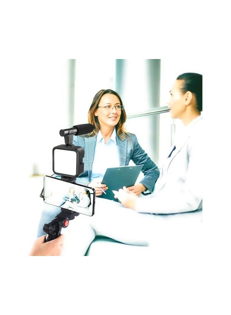 طقم استوديو الفلوجينج: حامل هاتف محمول + مقبض يد/حوامل ثلاثية صغيرة، متوافق مع الهواتف الذكية لتطبيقات تيك توك، يوتيوب، البث المباشر، يشمل ضوء فيديو LED "Like Me" + ميكروفون - Image 2