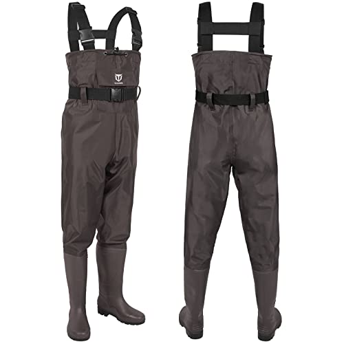 TIDEWE Bootfoot Chest Wader 2Ply NylonPVC Waterproof Fishing Hunting Waders with Boot Hanger for Men and Women Brown Size 10 - Image 3