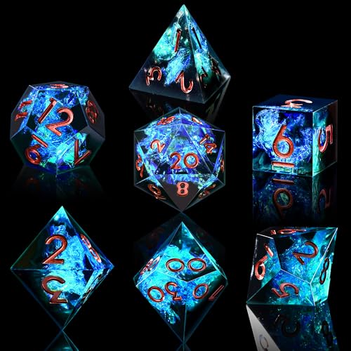 AUSTOR 7Die DND Dice Set Handmade Sharp Edge Polyhedral Dice for Dungeons and Dragons RPG MTG Table GamesBlack Blue - Image 1