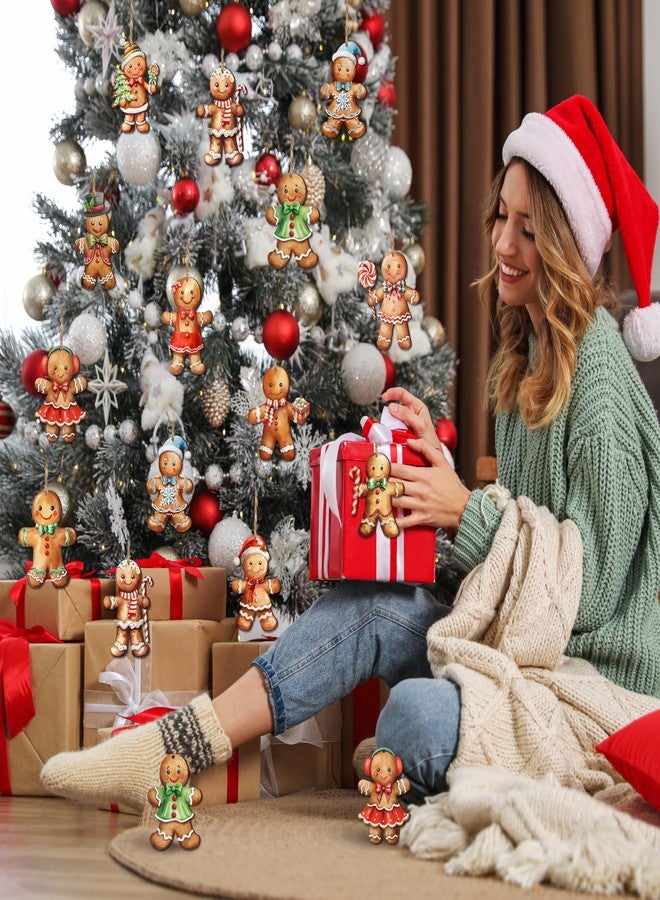 Fayoo 24Pcs Christmas Wooden Gingerbread Man Ornaments, Vintage Christmas Ornaments, Christmas Gingerbread Man Hanging Ornaments Decorations for Home Xmas Party Decors, Holiday Party Supplies - Image 5