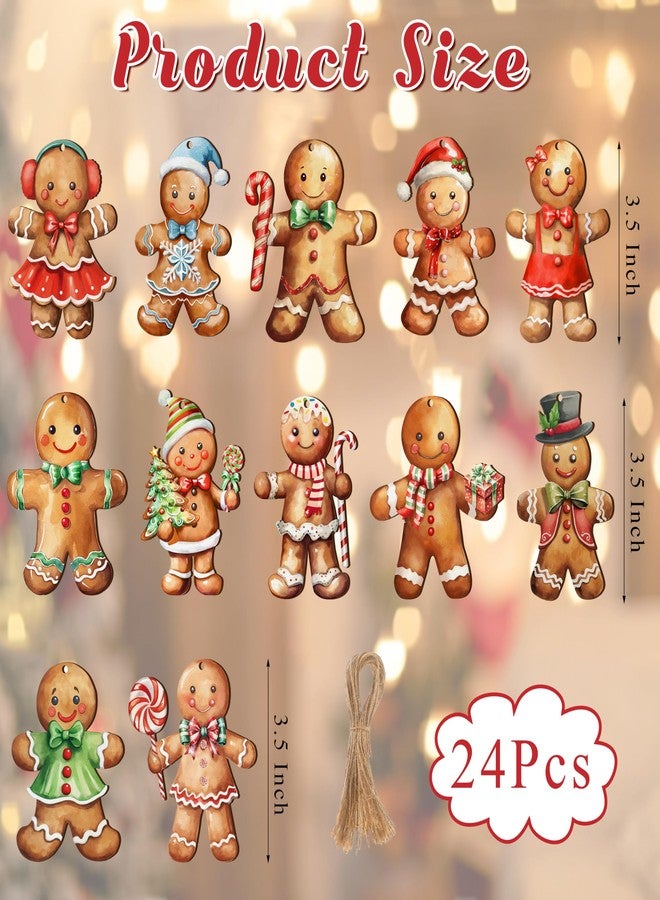 Fayoo 24Pcs Christmas Wooden Gingerbread Man Ornaments, Vintage Christmas Ornaments, Christmas Gingerbread Man Hanging Ornaments Decorations for Home Xmas Party Decors, Holiday Party Supplies - Image 2