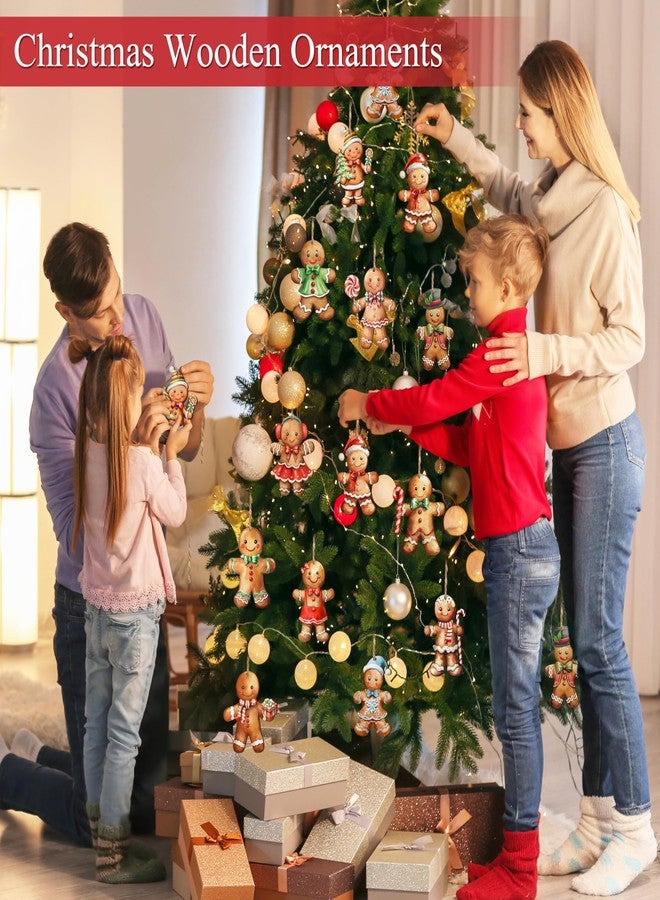 Fayoo 24Pcs Christmas Wooden Gingerbread Man Ornaments, Vintage Christmas Ornaments, Christmas Gingerbread Man Hanging Ornaments Decorations for Home Xmas Party Decors, Holiday Party Supplies - Image 4