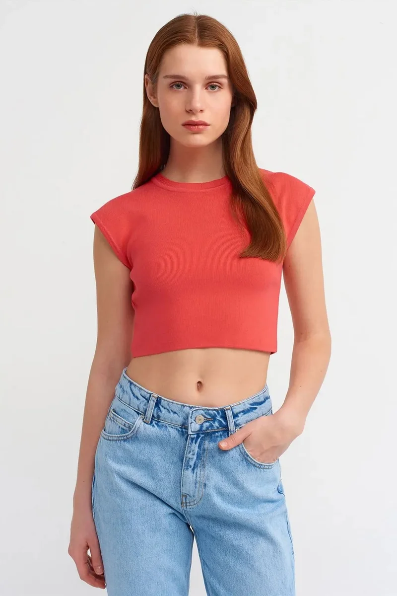 Dilvin Cherry Red DILVIN Women's Sleeveless Ribbed Crop T-Shirt for Women | Best Price UAE