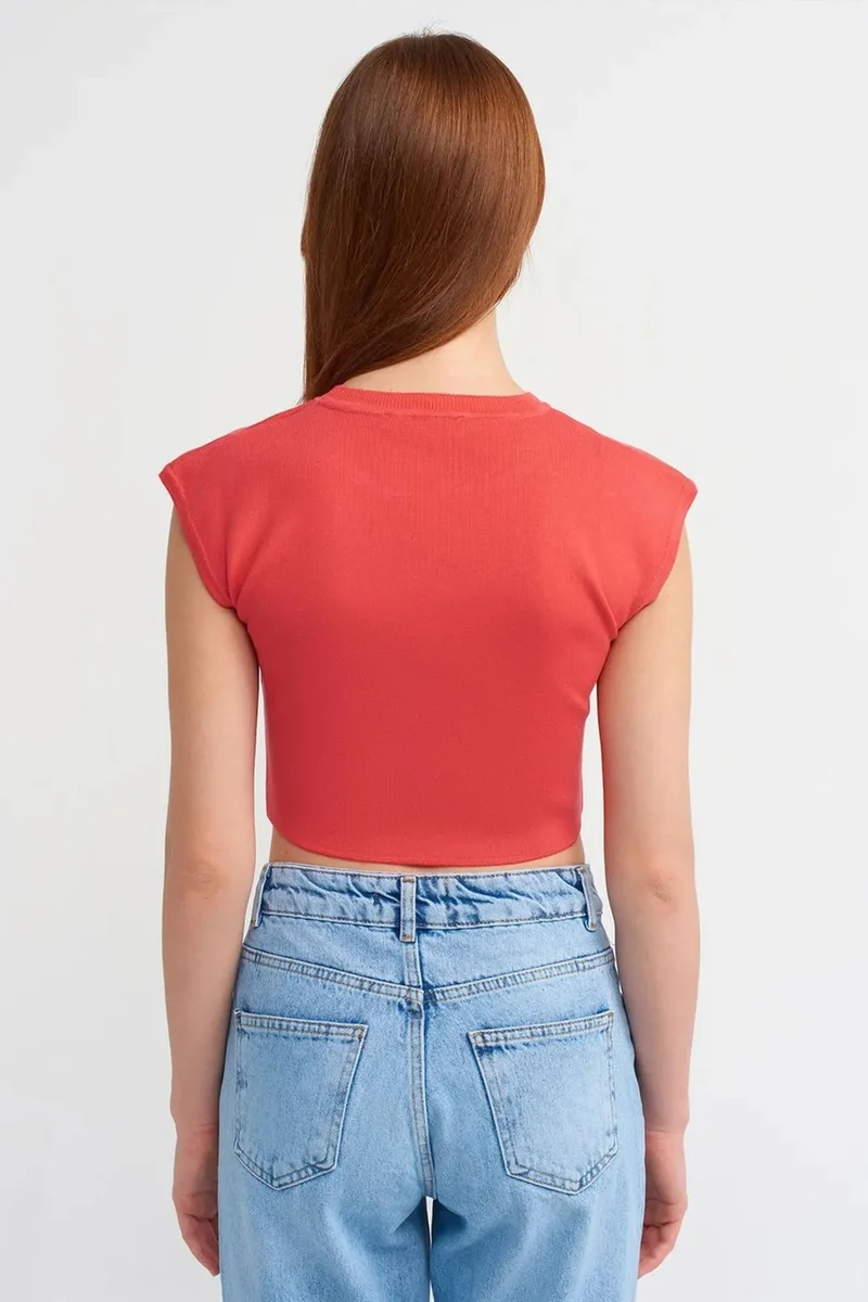 Dilvin Cherry Red DILVIN Women's Sleeveless Ribbed Crop T-Shirt for Women | Best Price UAE
