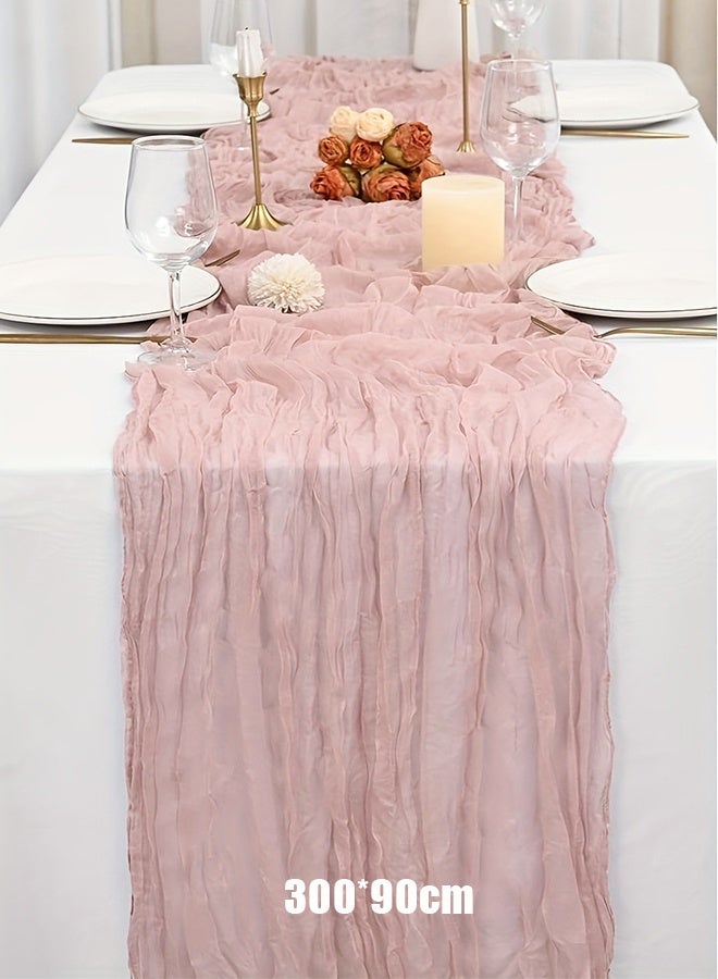 Translucent Pink Table Runner Chessian Tablecloth for Wedding Reception Bridal Shower Party Decoration Table Centerpiece 300*90CM - Image 1