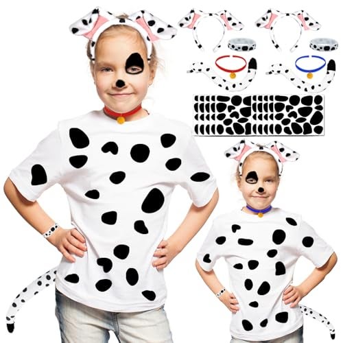 Ahuimeius 2 Set Dalmatian Costume with Dog Ear Felt Spots for Halloween Dalmatian Costume KidsAdults Shirt Black Felt Stickers for School DIY Projects - Image 1