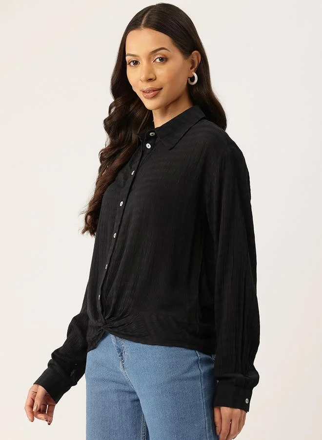 Rue Collection Women Black Twisted Buttoned Shirt
