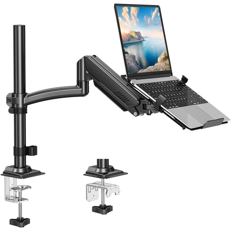 MOUNT PRO Laptop Arm Desk Mount, Single Monitor Stand with VESA Laptop Tray, Adjustable Lap Top Holder for Max 22lbs 17" Notebook & 32" Computer Screen, Swivel Notebook Bracket, Clamp on/Grommet Base - Image 1