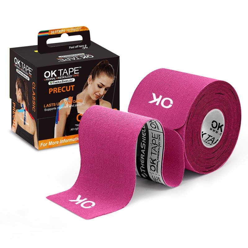 OK TAPE Kinesiology Tape 10 inches Precut 20 Strips Cotton Elastic Athletic Tape Latex Free 2in x 16ft Pink