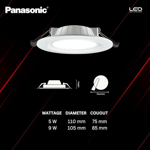Panasonic 9 Watt LED Concealed Downlighter, LED Recessed Downlight, 85mm Cut Out, BIS & ROHS Certified, 4KV Surge Protection, Cool White Light (PDLM34097) - Image 2