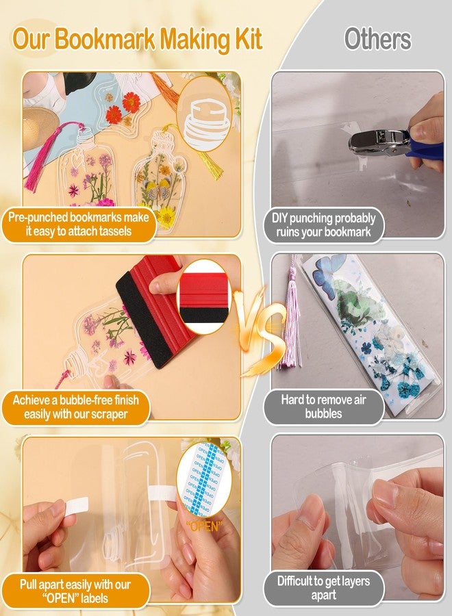 Jollidecor 212 PCS Pressed Flower Bookmark Making Kit, DIY Clear Bottle Bookmark Kit with Dried Flower Tassel Butterflies Open Sticker Tweezer, DIY Projects Party Favor Gift for School Reading Adult Book Lovers - Image 2