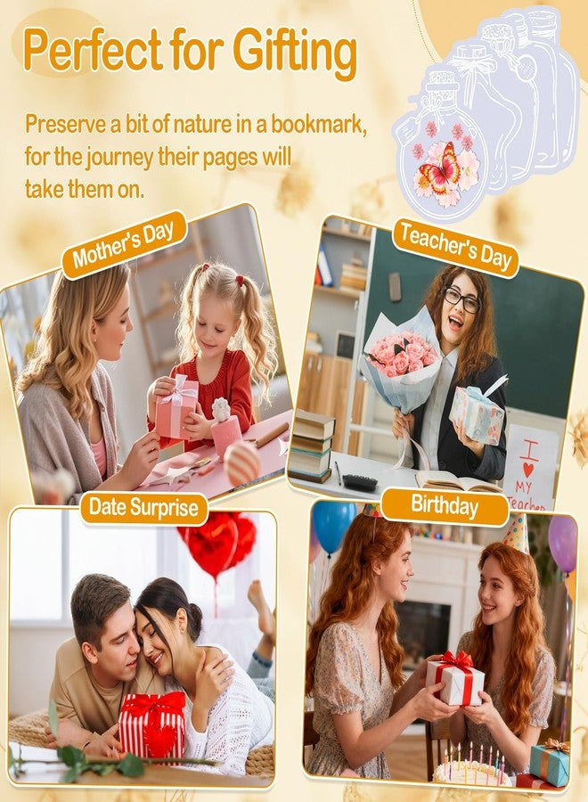 Jollidecor 212 PCS Pressed Flower Bookmark Making Kit, DIY Clear Bottle Bookmark Kit with Dried Flower Tassel Butterflies Open Sticker Tweezer, DIY Projects Party Favor Gift for School Reading Adult Book Lovers - Image 4