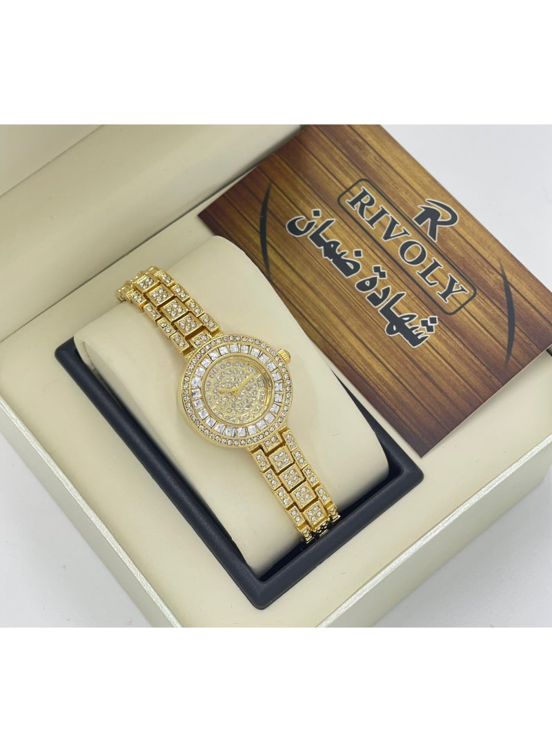 ريفولي ساعة يد نسائية من الفولاذ المقاوم للصدأ مرصعة بالكريستال