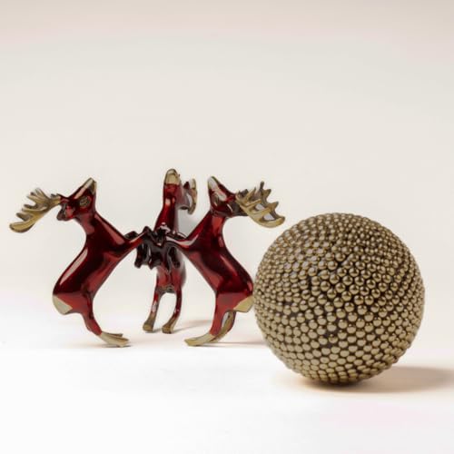 The Artage 3 Deer Ball Brass Showpiece| Statue for Center Table| Vastu Decorative Items for Living Room, Bedroom, Office| Brass Decor Items| Home Decor Gifting and Decoration (Deer Ball Cherry) - Image 4