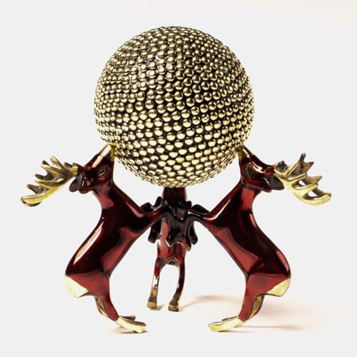 The Artage 3 Deer Ball Brass Showpiece| Statue for Center Table| Vastu Decorative Items for Living Room, Bedroom, Office| Brass Decor Items| Home Decor Gifting and Decoration (Deer Ball Cherry) - Image 1