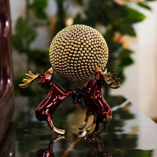 The Artage 3 Deer Ball Brass Showpiece| Statue for Center Table| Vastu Decorative Items for Living Room, Bedroom, Office| Brass Decor Items| Home Decor Gifting and Decoration (Deer Ball Cherry) - Image 2
