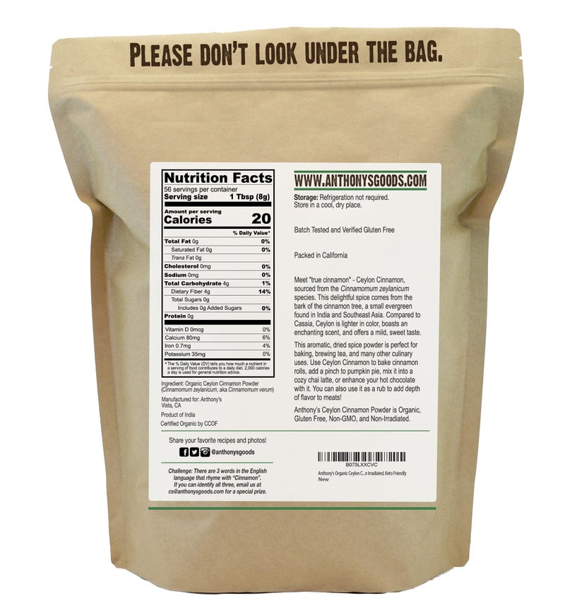 Anthony's Organic Ceylon Cinnamon Powder, 1 lb, Ground, Gluten Free, Non Irradiated, Non GMO, Keto Friendly - Image 2