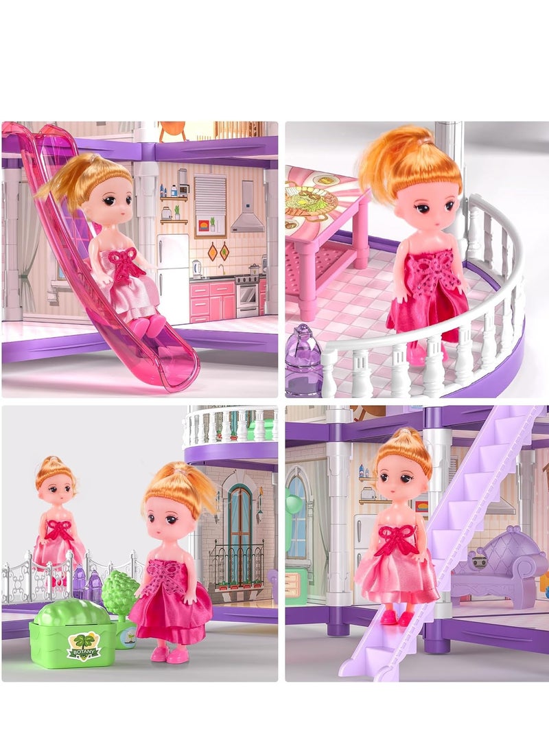 Doll House, 4-Story Dollhouse with Glow in The Dark, Doll House Playset with 2 Dolls, 12 Play Areas, Fully Furniture & Accessories, Toys for 3 4 5 6 7 8 9Year Old Girls Gift, Purple  - Image 4