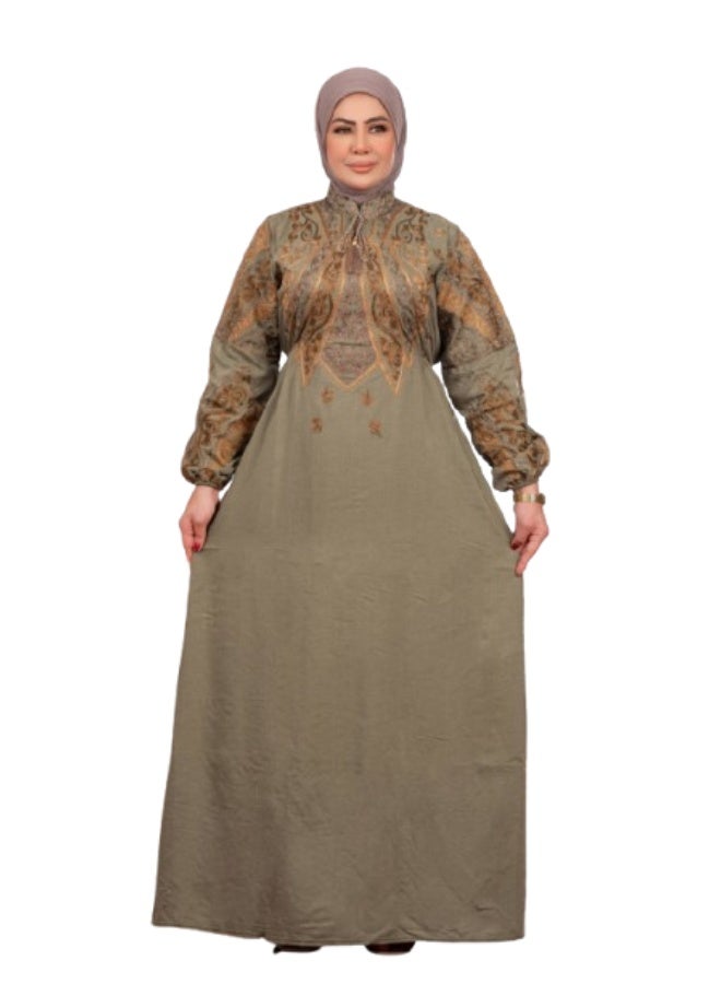 عباية نسائية كتان بلانكا فاخرة بتصميم أدوار مطرزة – عباية خروج واستقبال راقية - Image 1