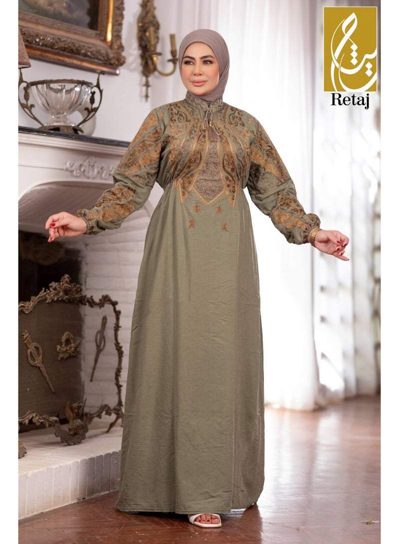 عباية نسائية كتان بلانكا فاخرة بتصميم أدوار مطرزة – عباية خروج واستقبال راقية - Image 2