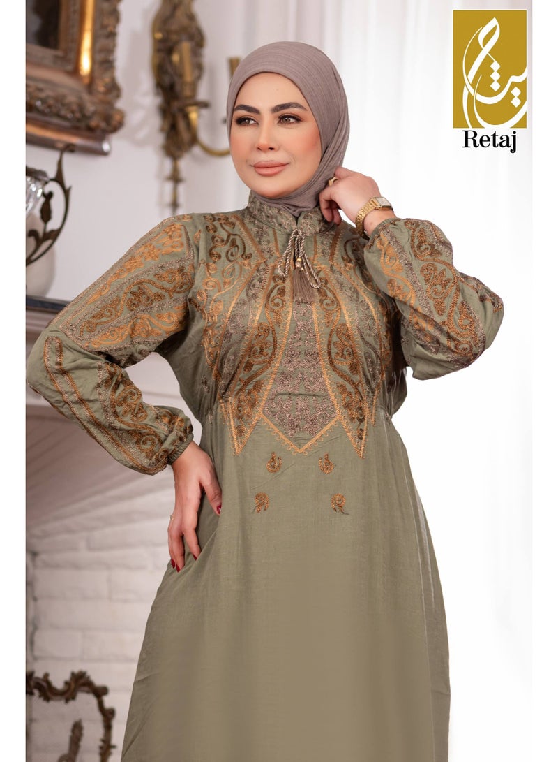 عباية نسائية كتان بلانكا فاخرة بتصميم أدوار مطرزة – عباية خروج واستقبال راقية - Image 3