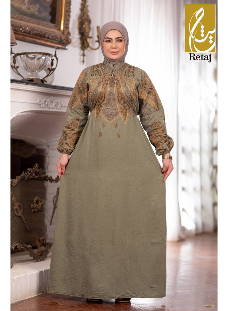 عباية نسائية كتان بلانكا فاخرة بتصميم أدوار مطرزة – عباية خروج واستقبال راقية - Image 4
