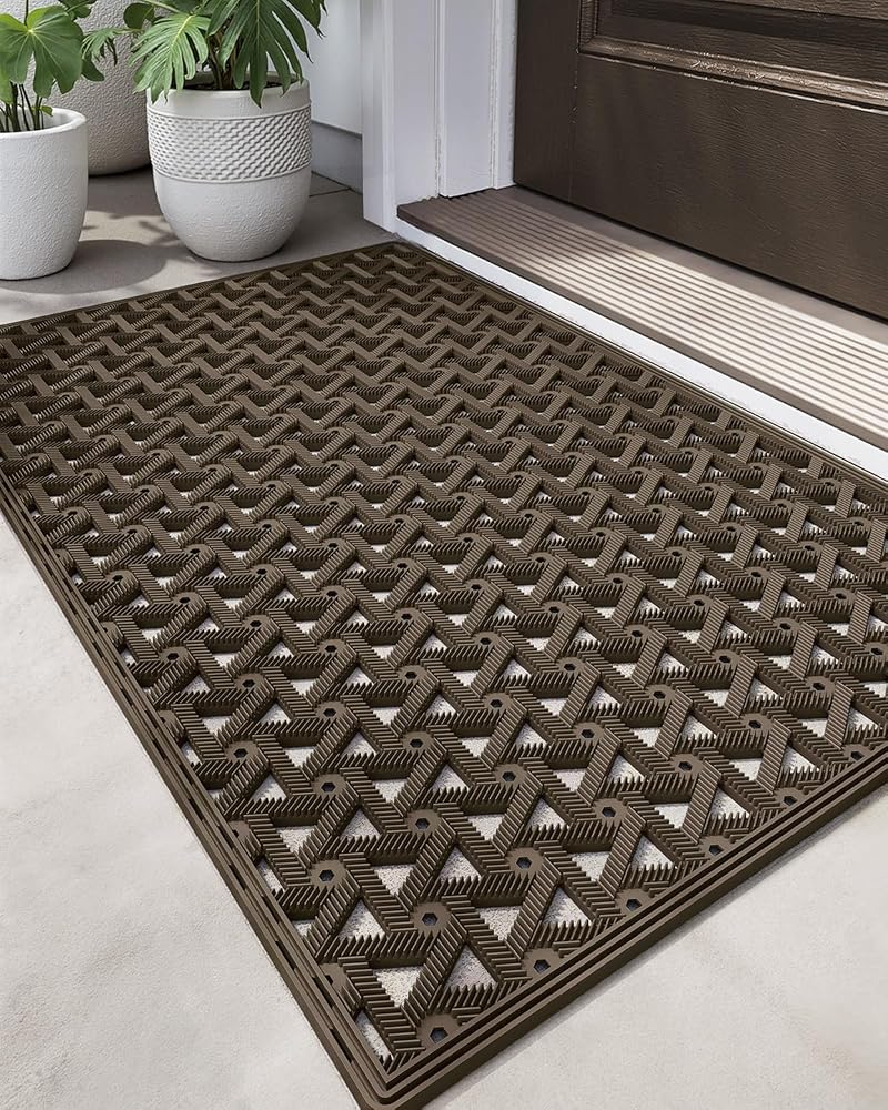 DEXI Front Door Mat Outdoor Entrance Rubber Floor Doormat, 48.5x75 cm Brown - Image 1