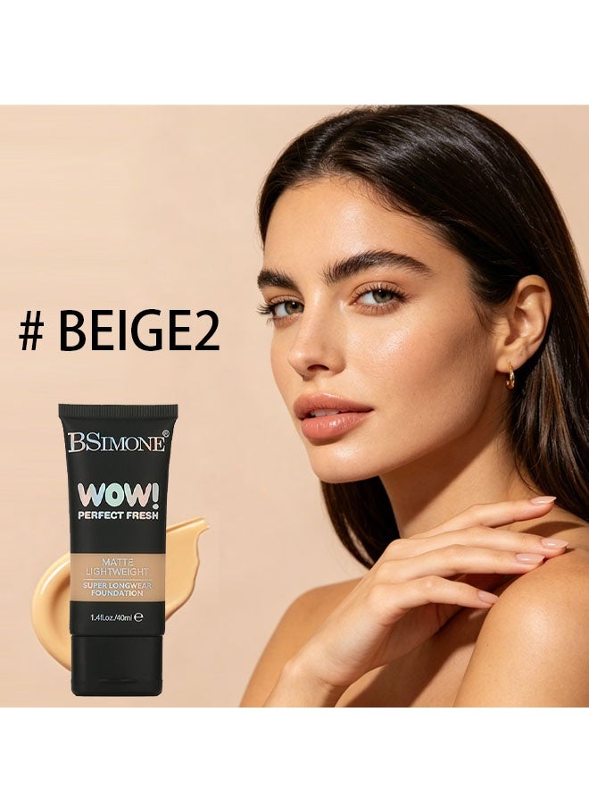 BSIMONE Matte Lighweight Super Longwear Foudation，Super Coverage Multi-Use Sculpting Concealer Matte Lightweight Foundation Super Longwear 40ml #BEIGE2 - Image 2