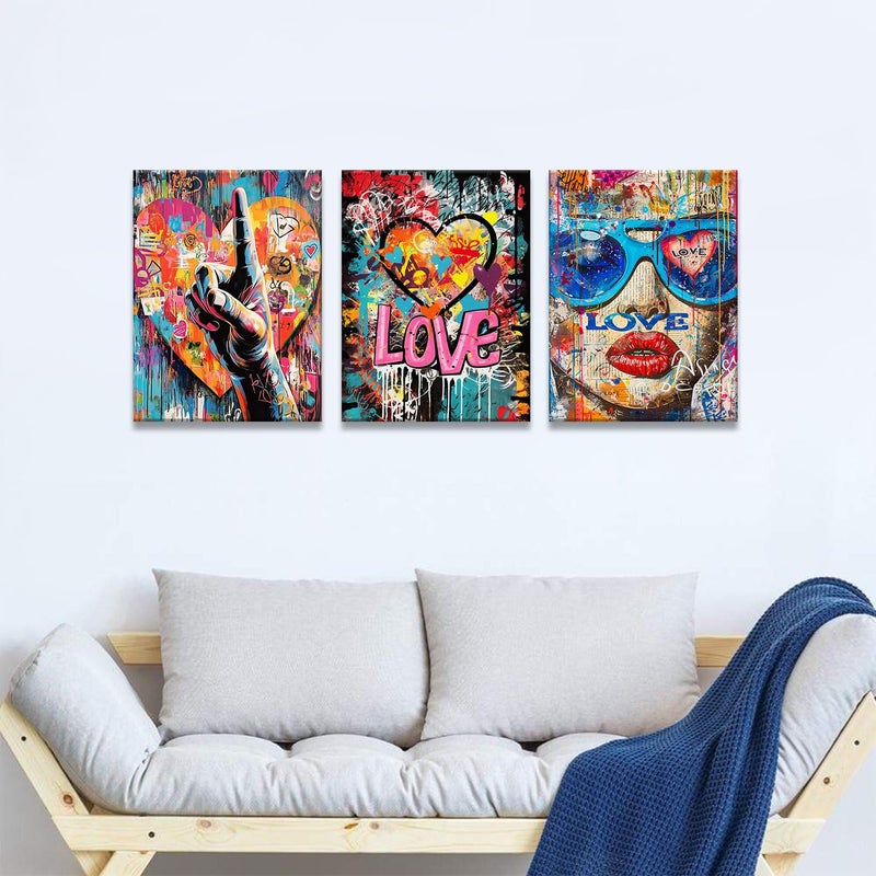 YOOOAHU Banksy Wall Art Pop Art Wall Decor Graffiti Street Pictures for Bedroom Living Room Fashion Women Canvas Paintings Prints Abstract Gesture Love Sign Posters Modern Artwork Home Decoration 12x16" 3P - Image 3